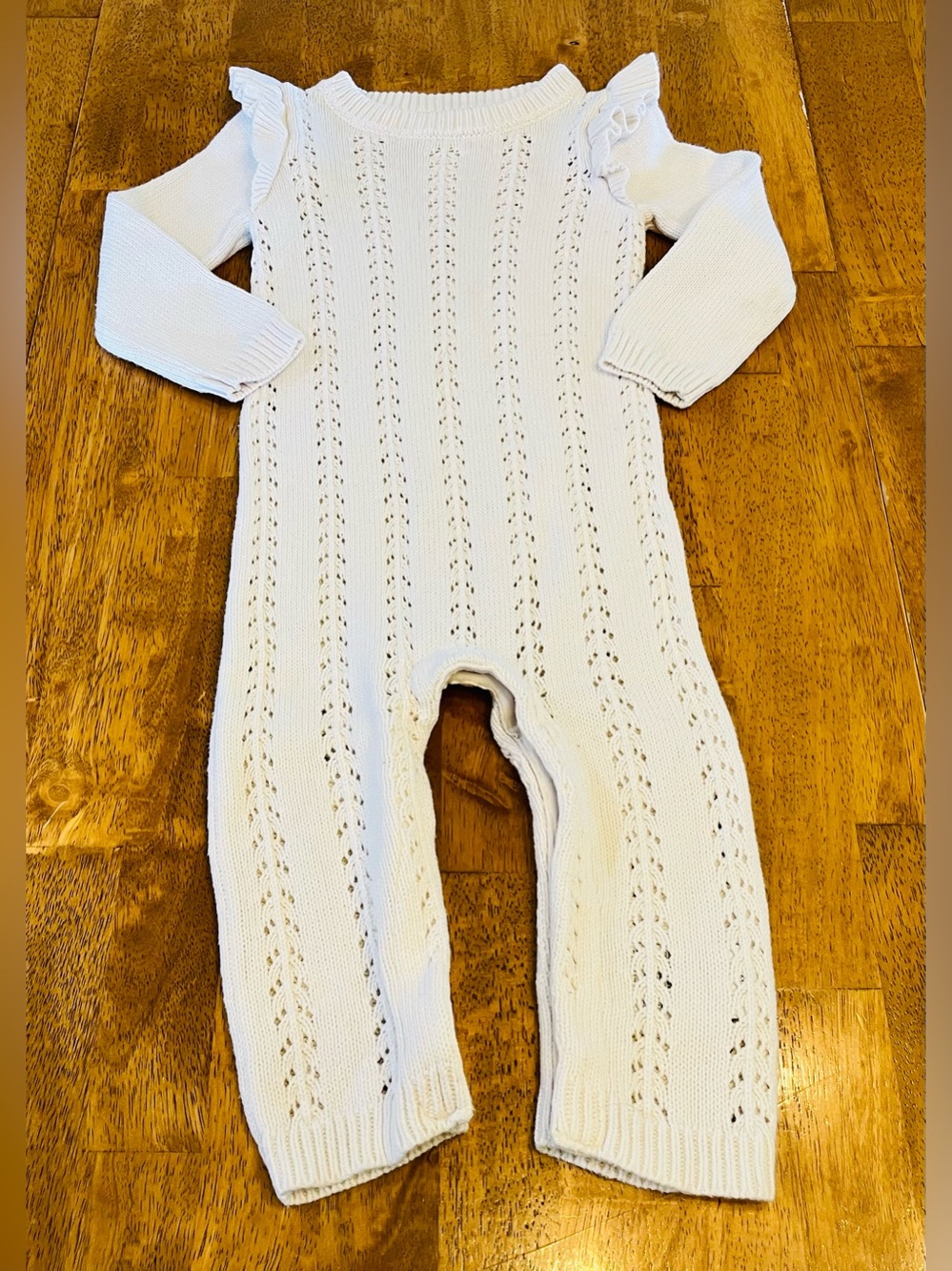 Off White Cotton Sweater Romper Girl's 12-18 Months Vintage Old Navy Ruffle Trim